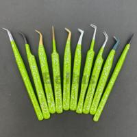 Pinset Ekstensi Bulu Mata Profesional Warna Sesuai Pesanan, Tahan Lama, Bahan Stainless Steel 12cm 13cm, Alat Bulu Mata Berkilau untuk Penggunaan Salon OEM