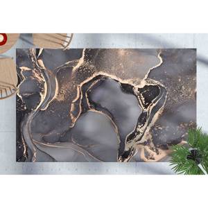 Alfombra de Mármol Gris y Dorado: Alfombra Decorativa Abstracta Brillante, Alfombra Delgada No Tejida - Product Image 1