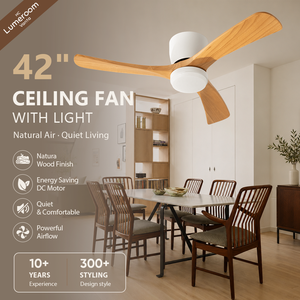 42 Inch <b>Ceiling</b> Fan with <b>Light</b> Flush Mount Modern Wood <b>Ceiling</b> Fan Quiet DC Motor <b>Remote</b> <b>Control</b> for Dining Room - Product Image 1