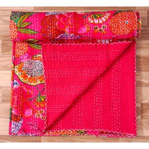 Hermosa colcha reversible Kantha Gudari con estampado floral, colcha de algodón de bloque de mano para uso doméstico o hotelero - Product Image 1