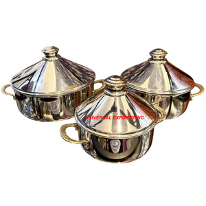 Cazuela decorativa hecha a mano de calidad premium Hotpot de diseñador chapado en oro Última colección Calentador de alimentos de metal - Product Image 4