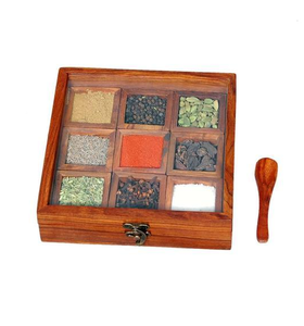 Cajas de especias de madera de diseño tradicional, herramienta de especias para el hogar, artículo de herramienta de cocina útil con 8 compartimentos pequeños, diseño superior de buena calidad - Product Image 5