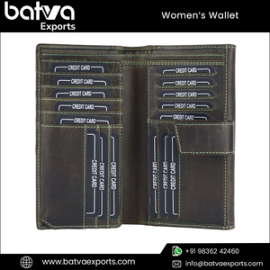 Portefeuille de créateur long en cuir véritable avec fermeture éclair pour femmes, élégant, vintage, doublure en polyester avec blocage RFID, logo personnalisé - Product Image 4