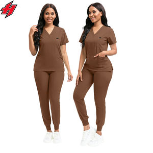 Juegos de uniformes médicos de talla grande Hexaplus 2024, pantalones superiores de tela vaquera elástica, Color marrón, rosa y morado diseñados para médicos y enfermeras - Product Image 5