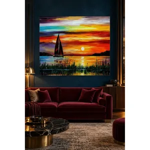 Impression sur toile de voilier Fida et de roseaux au coucher de soleil rouge - Product Image 4