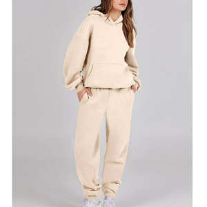 OEM invierno sólido chándal pulóver Sudadera con capucha sudadera pantalón Mujer sudadera Jogger conjunto 100% algodón polar 2 piezas conjunto - Product Image 3