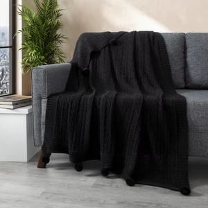 Manta de punto negra suave y cómoda para TV, 130x170 cm, chal para sofá y hombros para mayor comodidad y estilo. - Product Image 1