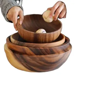 salad acacia round bowl dinnerware and fruit wood table customization kitchrn and home garden