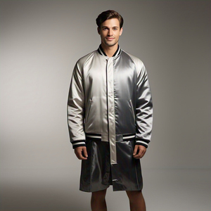 เสื้อแจ็คเก็ตซาตินแบบมีซิปทรงบอมเบอร์สำหรับผู้ชาย แจ็คเก็ตซาตินแบบ Letterman สำหรับกิจกรรมกลางแจ้ง เสื้อโค้ทซาตินสไตล์สตรีทแฟชั่น เสื้อแจ็คเก็ตซาตินทรงบอมเบอร์ทันสมัย - Product Image 6