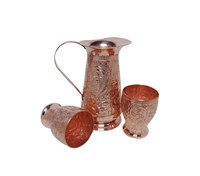 Carafe en cuivre martelé et sculpté à 100 %, avec logo personnalisé, robuste, style nautique, poignée en cuivre pur, plaqué or, cadeau d'affaires, Inde