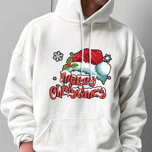 Men's <b>Christmas</b> Printed Hooded Pullover 100% Cotton Polyester Fleece Winter Thermal Zipper Sweatshirt Breathable Comfortable - Product Image 1