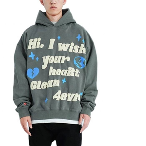 Sweat à capuche oversize bleu pour homme, en coton molletonné, motif cœur et étoile imprimé, logo frontal, vêtement d'automne, sweat à capuche vierge décontracté OEM - Product Image 6
