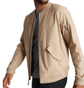 Blouson aviateur à manches longues avec logo de broderie personnalisé OEM pour hommes fermeture à glissière beige avec poches pour les mains pour la saison de printemps - Product Image 4