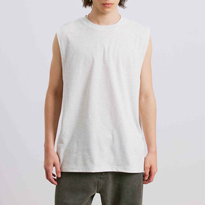 เสื้อกล้ามผ้าฝ้าย100% สำหรับผู้ชายเสื้อแขนกุดสีพื้นโลโก้ตามสั่งสำหรับฤดูร้อน - Product Image 3