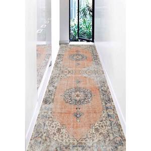 Tapis à motifs orange et bleu marine : Tapis turc Oushak de style antique, tapis doux non tissé - Product Image 4