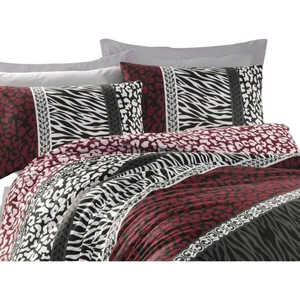 Juego de Funda Nórdica King Size Roja de 3 Piezas, Ropa de Cama Transpirable con Estampados de Animales, Plantas y Colores Sólidos para Dormitorio, Hospital o Bodas - Product Image 1