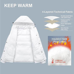 Chaqueta Corta Impermeable para Mujer, Abrigo Grueso de Invierno con Capucha Desmontable, Ropa Exterior Aislante para Clima Frío - Product Image 3