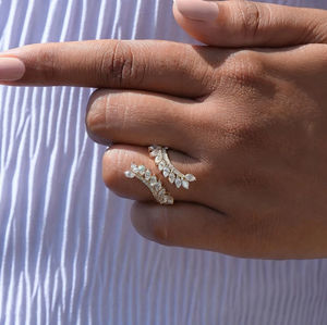 Bague de mariage ajustable en or massif 14 carats avec diamant de laboratoire, style feuille ouverte, sertie de diamants, pour femme - Product Image 3