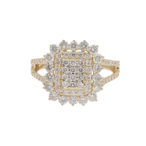 Bague de déclaration luxueuse à double halo en or 14 carats avec diamant rond en forme de diamant naturel - Product Image 1