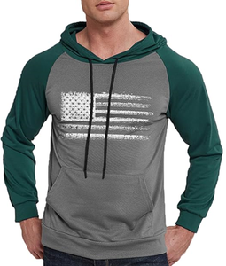 เสื้อฮู้ดผู้ชายลายธงชาติอเมริกา ผลิตจากโพลีเอสเตอร์ แขนยาวแบบแร็กแลน มีกระเป๋า - Product Image 4