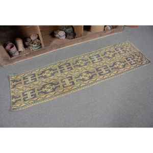 Tapis Turc Vintage 1.6 X 5.6ft Bleu Vert Patchwork Design Fait Main Laine Latex de Haute Qualité pour Salon Rectangle Couloir - Product Image 5