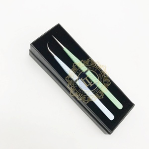 Pince à épiler professionnelle d'extension de cils de Volume d'acier inoxydable testée à la main Durable grande pointe de fibre incurvée droite d'isolation - Product Image 2