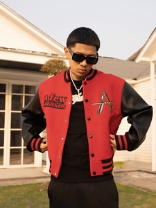 แจ็คเก็ตเบสบอลปักลายตัวอักษรผ้ากำมะหยี่ปักโลโก้แจ็กเก็ตผ้าขนสัตว์สีแดงดีไซน์ตามสั่ง - Product Image 2