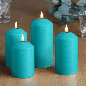 TOOWIN Turquoise Blue Flameless Pillar Candles with Remote, Flickering LED Candles Battery Powered Real Wax Set of 4 - Product Image 1