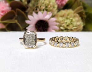 3.75 Ct <b>Cushion</b> Cut Lab Grown Diamond Engagement Ring Set, Diamond Solitaire Ring With Full Eternity Band Solid 14K Yellow Gold - Product Image 1