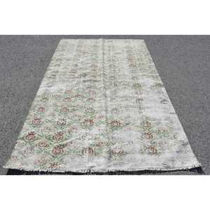 Alfombra Turca Vintage de 5.2x8.1 pies, Alfombra Grande Ecológica de Lana con Parches Verdes y Marrones y Base de Látex - Product Image 1