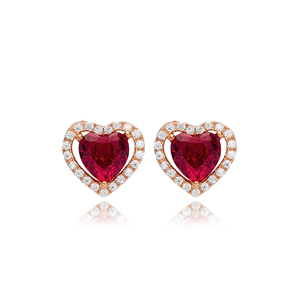 ต่างหูแบบกระดุม925สเตอริงทำด้วยมือหินโกเมนออกแบบรูปหัวใจ CZ แบบตุรกี - Product Image 6