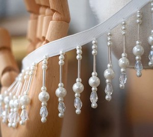 Adorno de cuentas de perlas blancas marfil colgantes, adorno de borlas, 5 yardas/lote de borlas de cuentas con flecos de encaje - Product Image 1