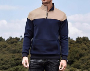 Vente chaude hommes demi fermeture éclair pull sweat sur mesure plaine contraste tissu couleurs quart fermeture éclair pull à capuche solide - Product Image 5
