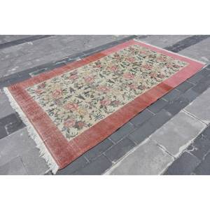 พรมปูพื้นขนาดใหญ่สไตล์ตุรกีวินเทจคลาสสิกสีเบจแดง5.2x8.9ฟุต10มม. ผ้าขนสัตว์เนื้อหยาบงานเย็บปะสี่เหลี่ยมผืนผ้าพรมห้องโถง - Product Image 3