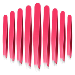 Pince à épiler droite pour extension de cils en acier inoxydable allié outil d'extension de maquillage pince à épiler ergonomique rose rouge - Product Image 1