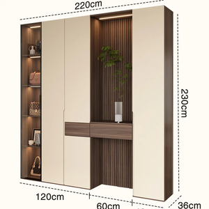 VEYAS Modern Solid Wood Entryway Cabinet Fluted Design Living Room Open Display <b>Shelves</b> Concealed Storage Custom Size <b>Narrow</b> - Product Image 5