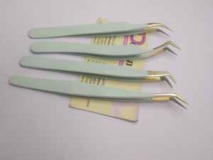 Pinzas profesionales para pestañas con volumen curvo de polvo de diamante, recubiertas de Color menta, acero inoxidable, logotipo privado, Dorlon 2017 - Product Image 3