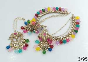 ต่างหูแบบชานเดลิเยร์ดีไซน์ล่าสุดจากอินเดีย พร้อมไข่มุก ต่างหูประดับมุกเทียม พร้อมชุดมงกุฎมังติกก้า สำหรับผู้หญิงและเด็กผู้หญิง - Product Image 6