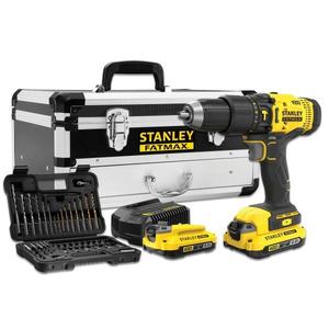 Kit de Taladro Percutor Stanley de 18V con 2 Baterías de 2Ah, Cargador de 2A, 50 Brocas, Caja y Estuche Metálico - Product Image 1