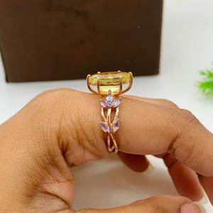 Bague en argent sterling 925 citron Quartz diamant Unique cadeau d'anniversaire de mariage romantique pour les femmes bijoux plaqués or - Product Image 6