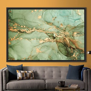 Printed Green & Gold Marble Modern Art Canvas - Luxury Wall Decor,1P:Black <b>Framed</b> - Product Image 1