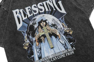 Camiseta de Manga Corta Estilo Hip Hop para Hombre, Lavada, Estilo Oeste, Informal, Color Oscuro, Ropa Masculina - Product Image 3