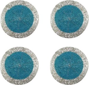 Set of <b>Table</b> Decorative Beaded <b>Coasters</b> Heat Resistant Placemats for Dining Tea Cup Placement and Wedding <b>Table</b> Serving - Product Image 2