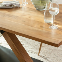 Table à manger moderne en bois d'acacia massif foncé, fabriquée à la main, avec pieds en métal noir, design personnalisé, 200 cm de large, pour la maison et l'hôtel