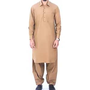 通気性のあるイスラム教徒の男性夏綿100% ShalwarKameez新しいファッション長袖シンプルなデザイン