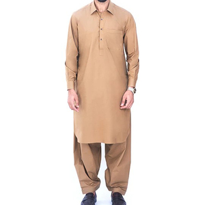 Respirant musulman hommes été 100% coton Shalwar Kameez nouvelle mode à manches longues conception simple - Product Image 1