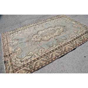 Alfombra turca clásica azul Beige Vintage 5,8 X 9.3ft Alfombra de retales de lana para sala de estar con respaldo de látex para adolescentes - Product Image 4