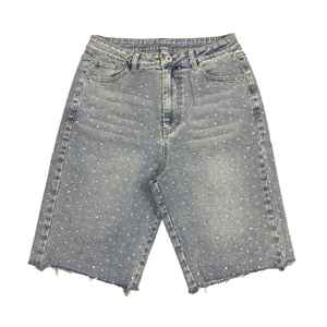 2026Summer Trend Breathable High Street Style Men's Denim <b>Shorts</b> Sun Faded All over Rhinestone Vintage - Product Image 4