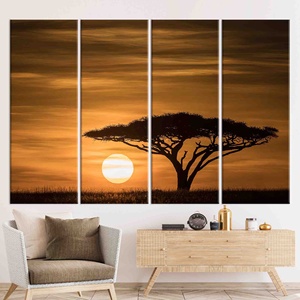 Impression sur toile Paysage du lever du soleil au Serengeti - Décoration africaine élégante, 4P : encadrée - Product Image 1