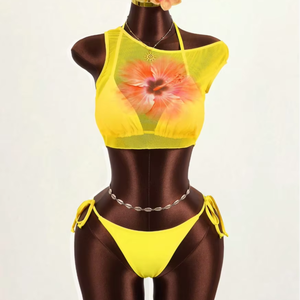 Ensemble <span class=keywords><strong>de</strong></span> bikini brésilien sexy pour femmes, couleur unie, soutien-gorge push-up avec string à lacets, ensemble 3 pièces - Product Image 1